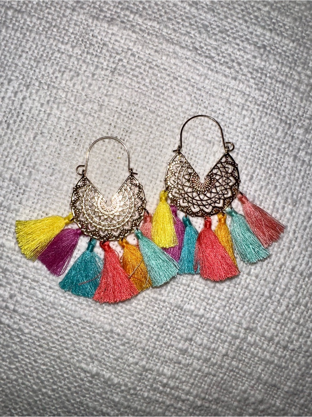 Colorful Tassel Hoop Earrings - Multi